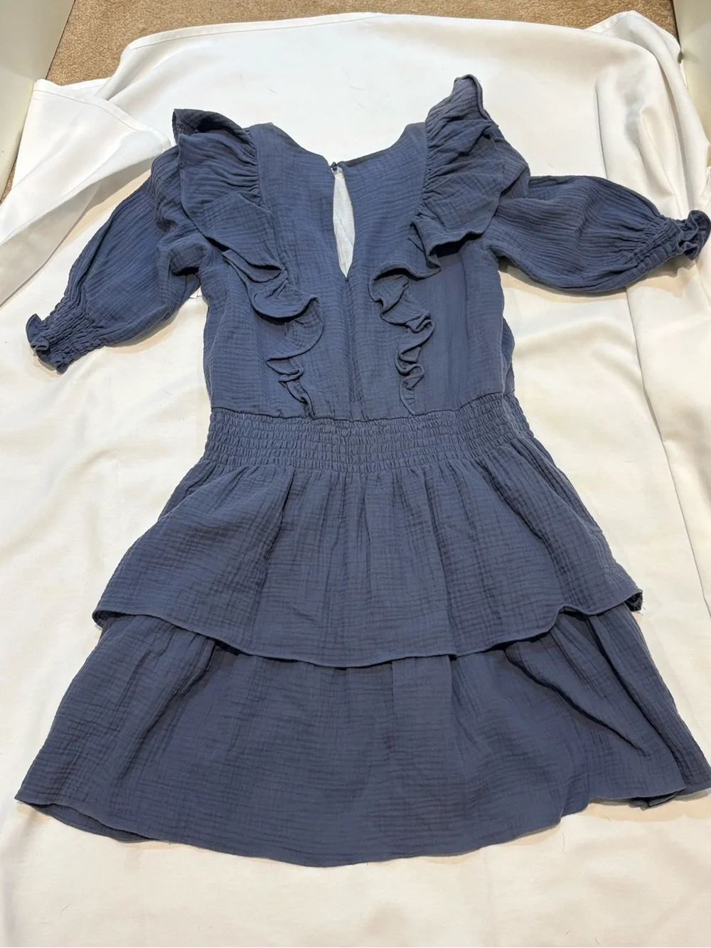 Girls' Ruffle-Front Dusty Blue GreyTiered Dress